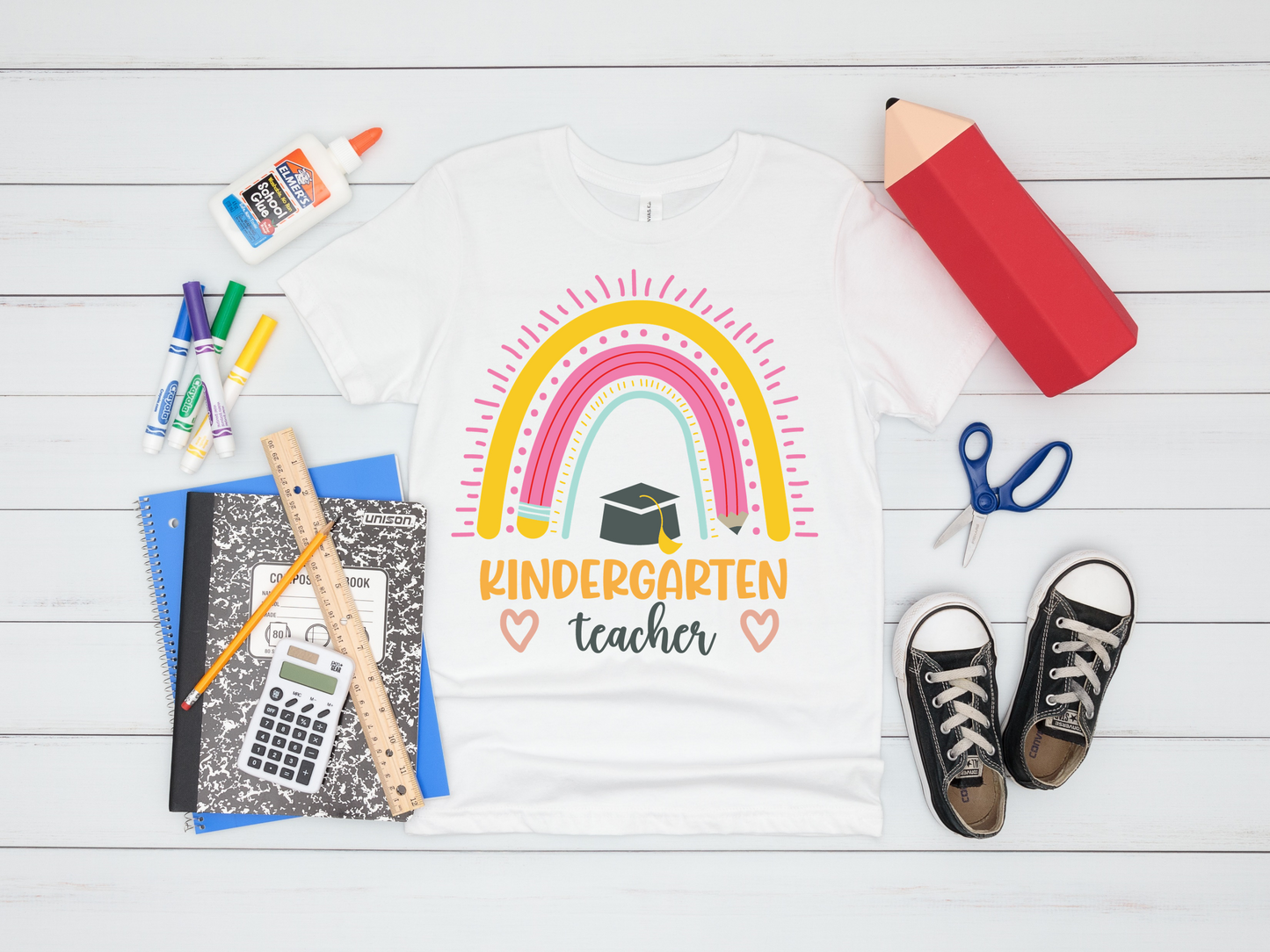 Kindergarten Teacher, Boho Rainbow T-Shirt