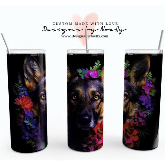 German Shepherd Flowers 20oz Tumbler