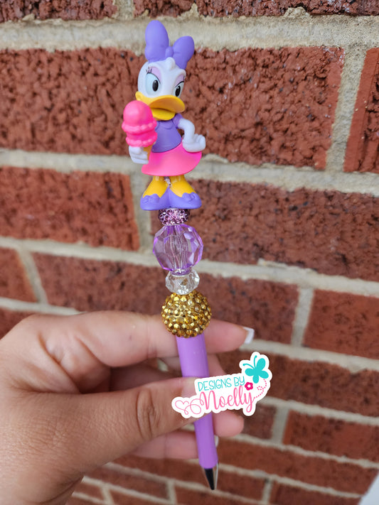 Daisy Duck, Ice cream Custom Made Beaded Pens| Character Pens