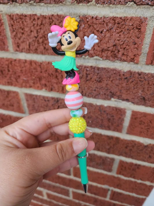 Hawaiian Minnie Mouse Custom Made Beaded Pens| Character Pens
