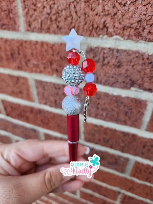 Candycane Red and White Charm Custom Made Beaded Pens| Character Pens