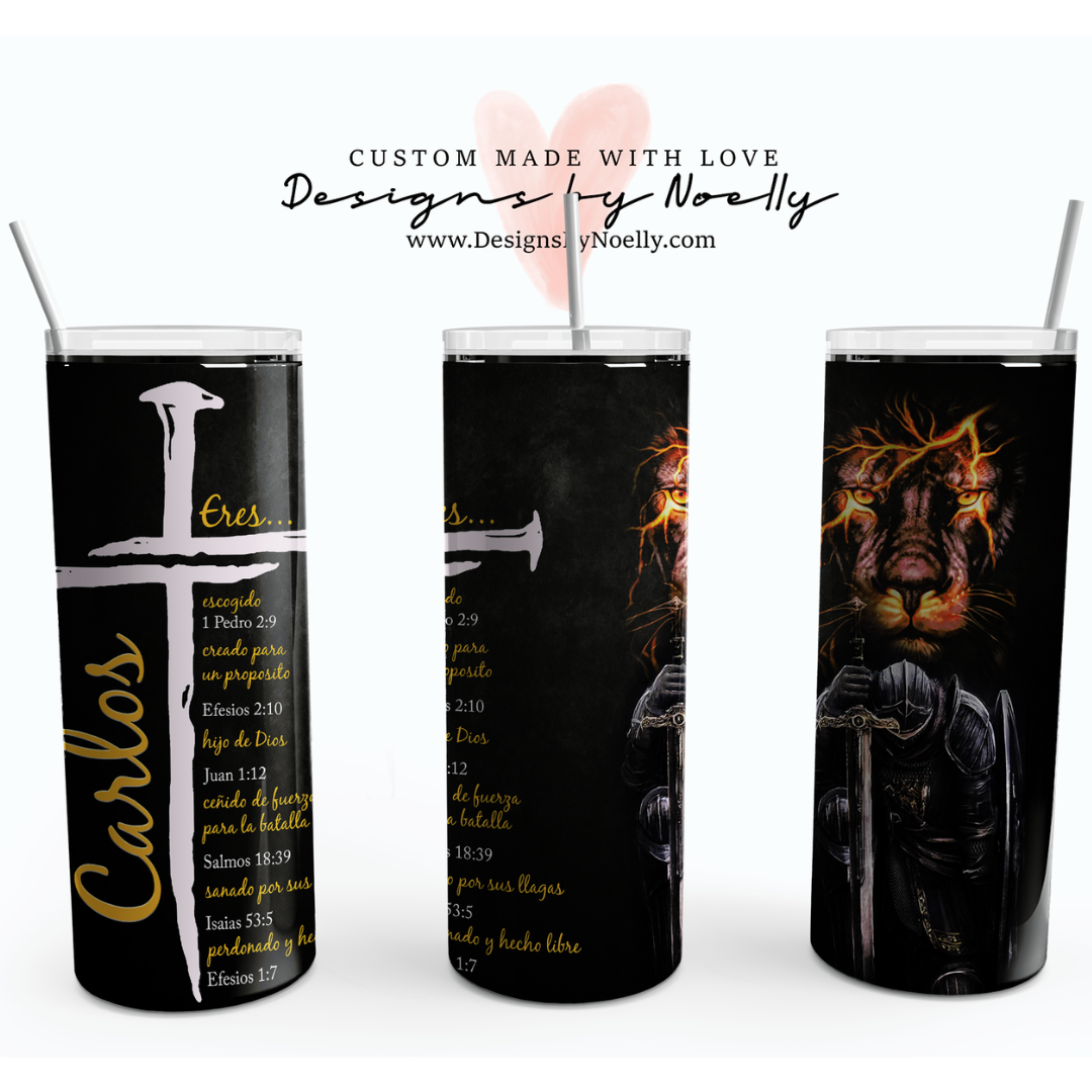 SPA "Eres..." Cruz, Leon, Soldado, Mensajejs Biblicos Vaso Cristiano 20oz Tumbler