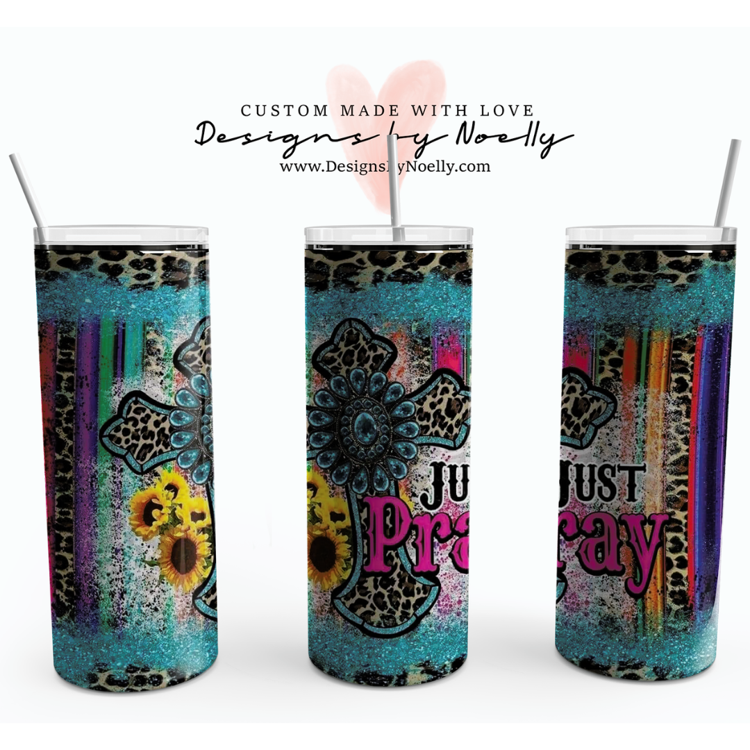 Just Pray Glitter, Sunflower, Cross, Inspiartional 20oz Tumbler