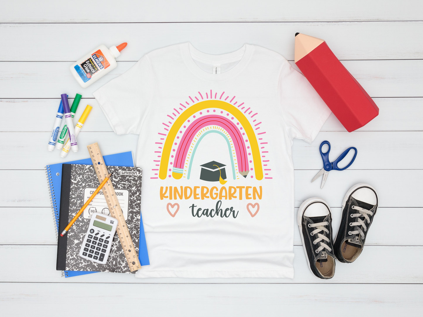 Kindergarten Teacher,  Boho Rainbow T-Shirt