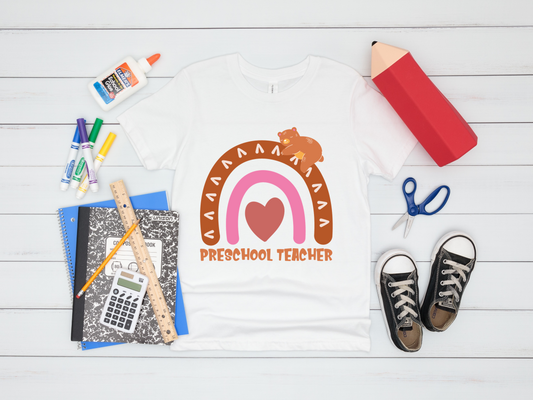 Preschool Teacher , Bear,  Boho Rainbow T-Shirt