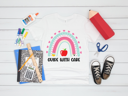 Guide With Care , Teacher , Boho Rainbow T-Shirt