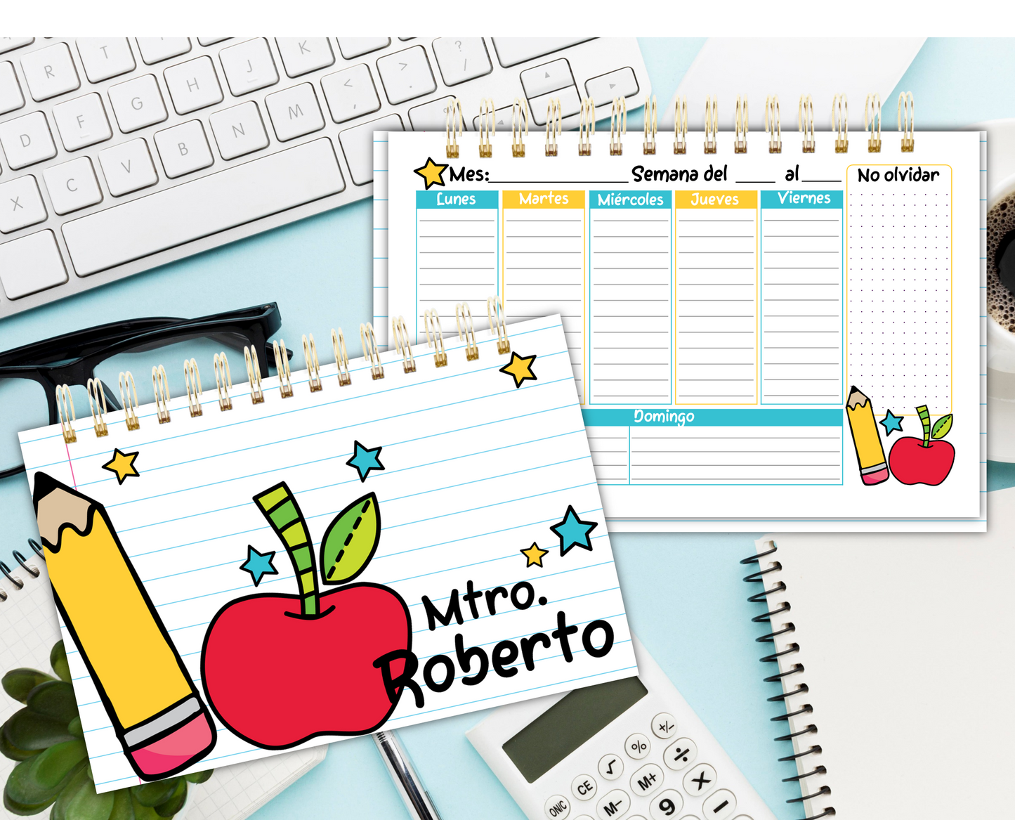 Apple and Pencil Weekly Planner for Teacher's / Organizador Semanal Maestros
