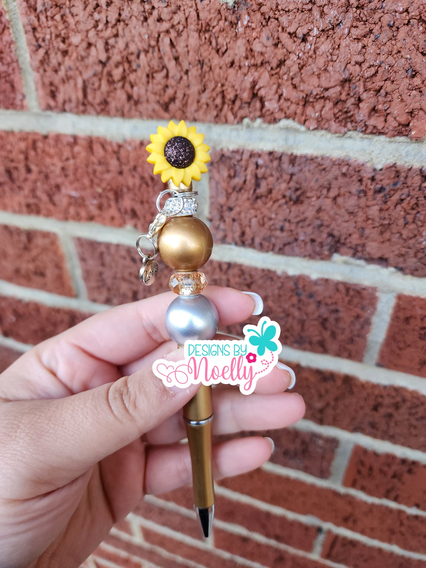 Gold Sunflower  Charm Custom Made Beaded Pens| Character Pens