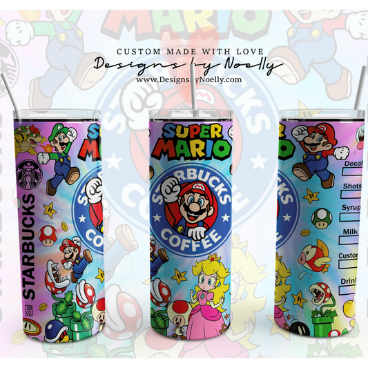 Super Mario 20 oz Tumbler, Starbucks, Princess Peach, Yoshi, Luigi. Mario Bros, Bowser, Sublimation